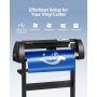 VEVOR vinyl cutter machine showcasing lcd display, adjustable pinch rollers, and max cutting width.