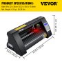 VEVOR Vinyl Cutter, 375mm Vinyl Plotter, LED Screen Plotter Cutter, Poloautomatické vestavěné optické oko pro přesné navádění, kompatibilní se SignMaster Software pro Windows System Desktop Design
