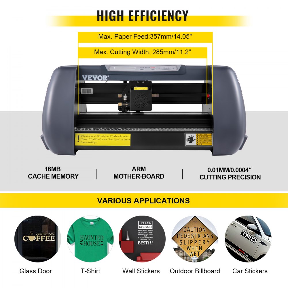 VEVOR Vinyl Cutter Machine, 375mm Vinyl Printer, Maximum Paper Feed 14 inch Plotter Printer with Adjustable Force and Speed Vinyl Cutting Machine for Sign Making Vinyl Plotter Cutter Machine