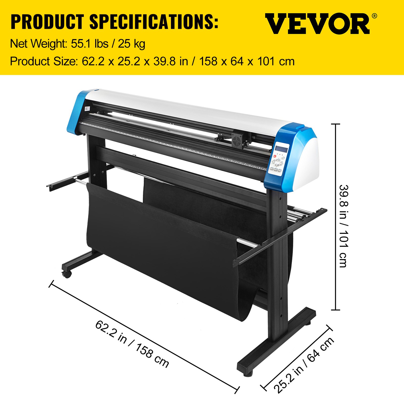 VEVOR Vinyl Cutter 53 Inch Vinyl Cutter Machine 1340mm Vinyl Printer Cutter Machine LED Fill Light Strip Vinyl Plotter Cutter Machine with Floor Stand Signmaster Software