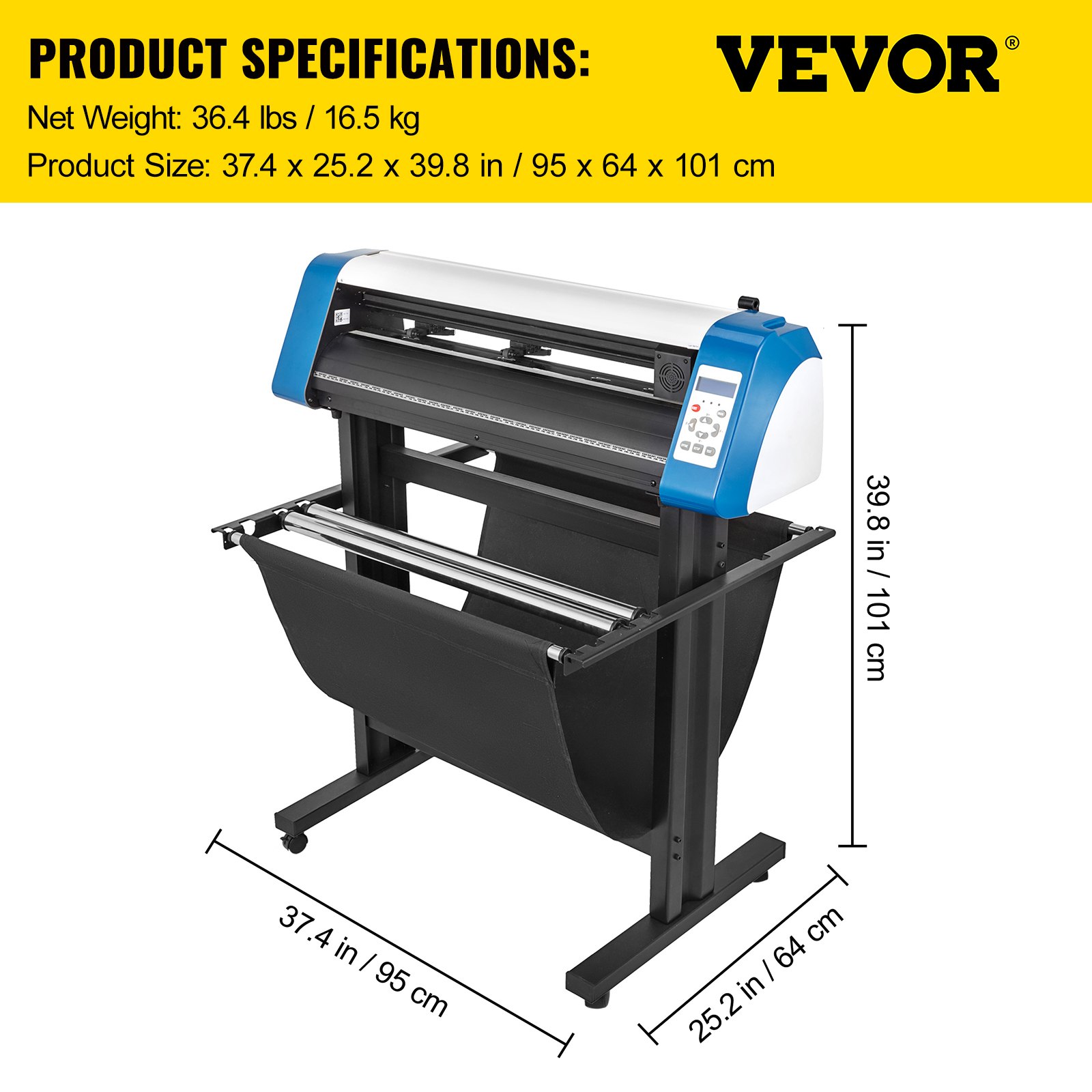 Cortadora de vinilo VEVOR Máquina cortadora de vinilo de 28 pulgadas Máquina cortadora de impresora de vinilo de 720 mm Máquina cortadora de trazador de vinilo con tira de luz de relleno LED con soporte de piso Software Signmaster
