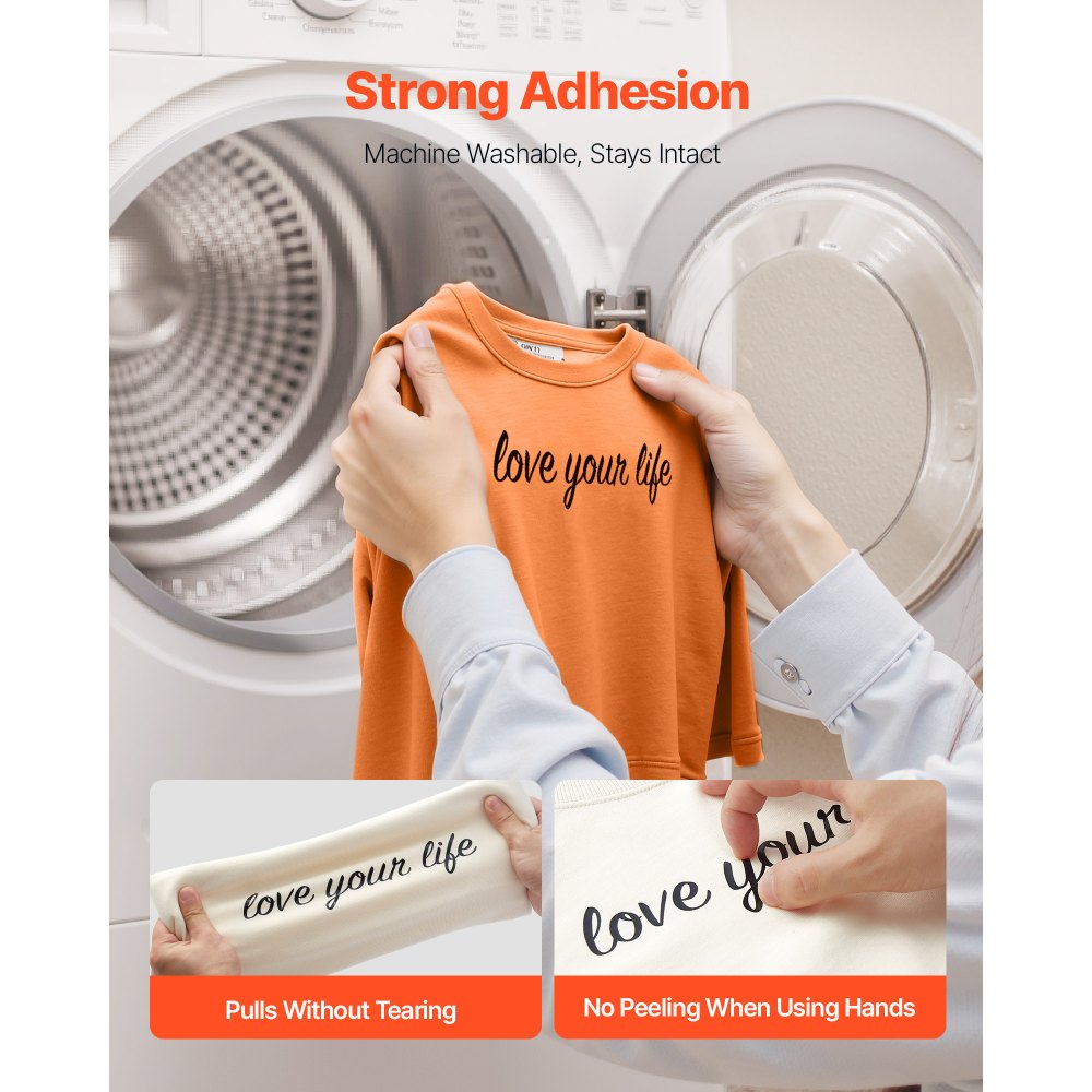 VEVOR Heat Transfer Vinyl, 304.8 x 7260mm, Glossy Black HTV Iron on Vinyl Roll, Easy to Cut and Weed, Strong Adhesion, Compatible with Cutting Machines, for Various Materials, T-shirts, Pillows, Hats