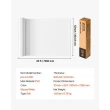 VEVOR Heat Transfer Vinyl HTV Iron on Vinyl Roll 12 in x 25 ft Glossy White