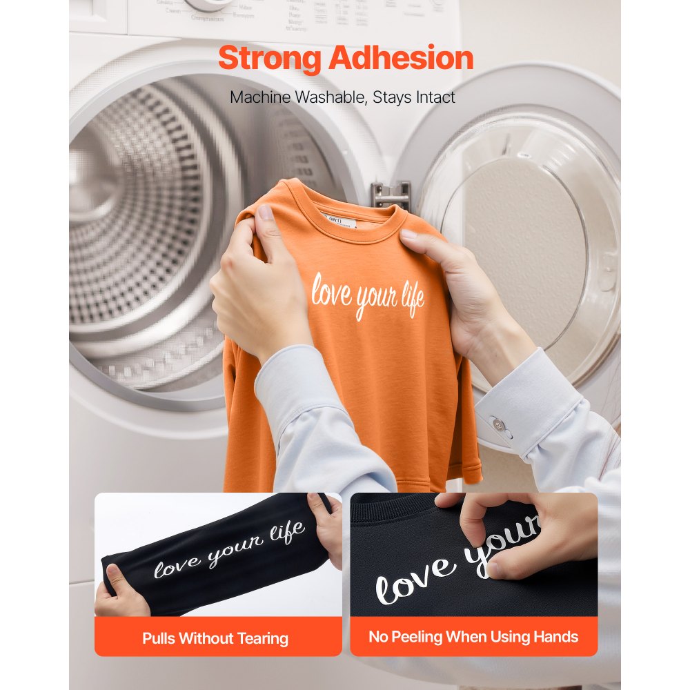 VEVOR Heat Transfer Vinyl, 304.8 x 15240mm, Glossy White HTV Iron on Vinyl Roll, Easy to Cut and Weed, Strong Adhesion, Compatible with Cutting Machines, for Various Materials, T-shirts, Pillows, Hats