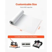 VEVOR Heat Transfer Vinyl HTV Iron on Vinyl Roll 12 in x 50 ft Glossy White