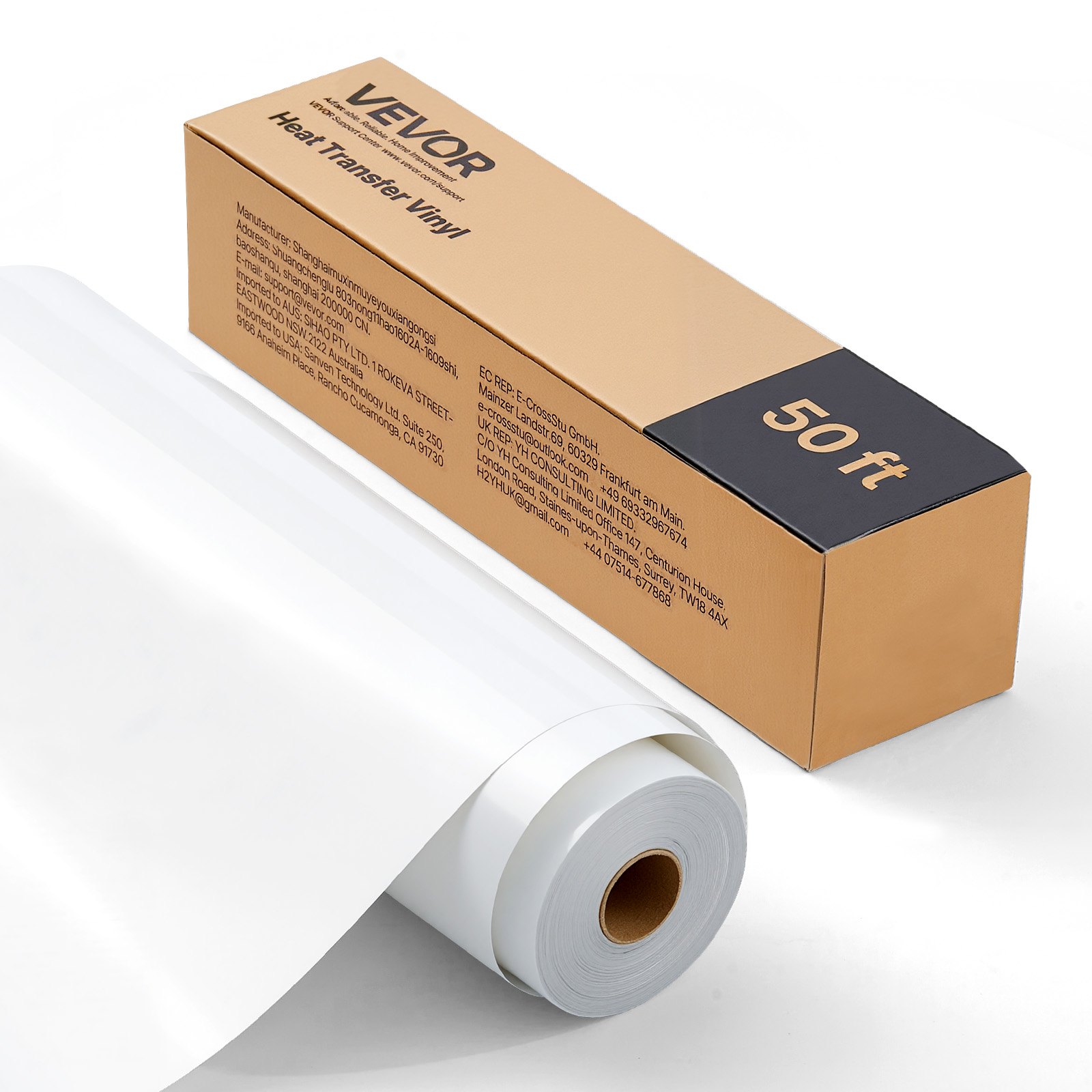 VEVOR Heat Transfer Vinyl, 304.8 x 15240mm, Glossy White HTV Iron on Vinyl Roll, Easy to Cut and Weed, Strong Adhesion, Compatible with Cutting Machines, for Various Materials, T-shirts, Pillows, Hats