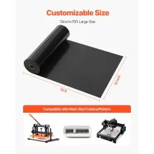 VEVOR Heat Transfer Vinyl HTV Iron on Vinyl Roll 12 in x 70 ft Glossy Black