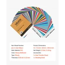 VEVOR Heat Transfer Vinyl HTV Iron on Vinyl Bundle 80 Pack 12 x 12 in Multicolor