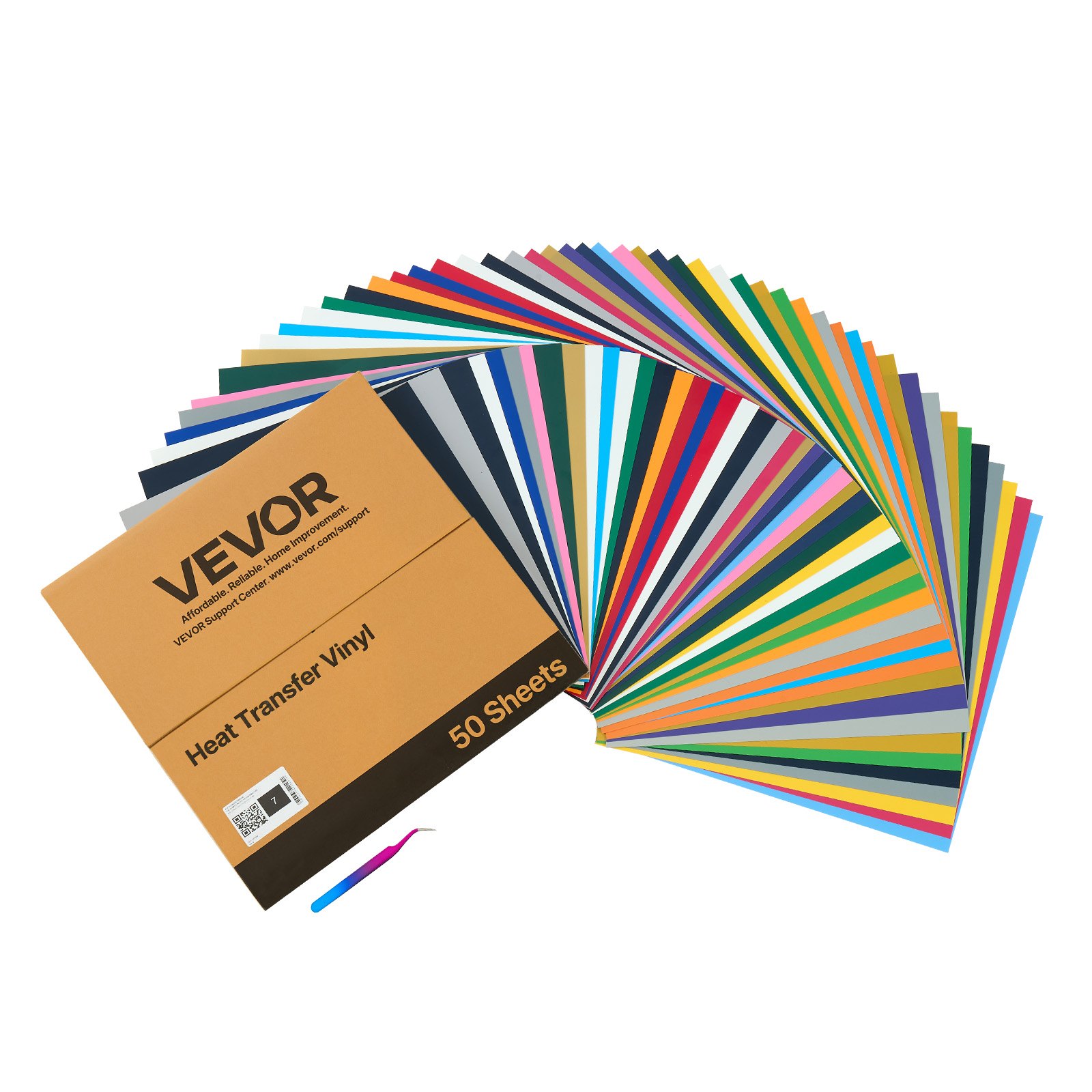 VEVOR Heat Transfer Vinyl, 50 Pack, 304.8 x 304.8mm, Assorted Colors HTV Iron on Vinyl Bundle, Easy to Cut and Weed, with Accessories, Compatible with Cutting Machines, for Various Materials, T-shirts