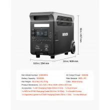 VEVOR Portable Power Station, 3600W 3840Wh Power Station Solar Generator with 10 Output Ports & Adjustable Input Power, Expandable LiFePO4 Battery Backup for Home Camping RV (Solar Panel NOT Included)