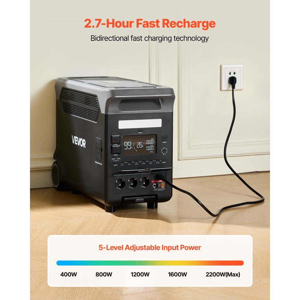 VEVOR Portable Power Station, 3600W 3840Wh Power Station Solar Generator with 10 Output Ports & Adjustable Input Power, Expandable LiFePO4 Battery Backup for Home Camping RV (Solar Panel NOT Included)