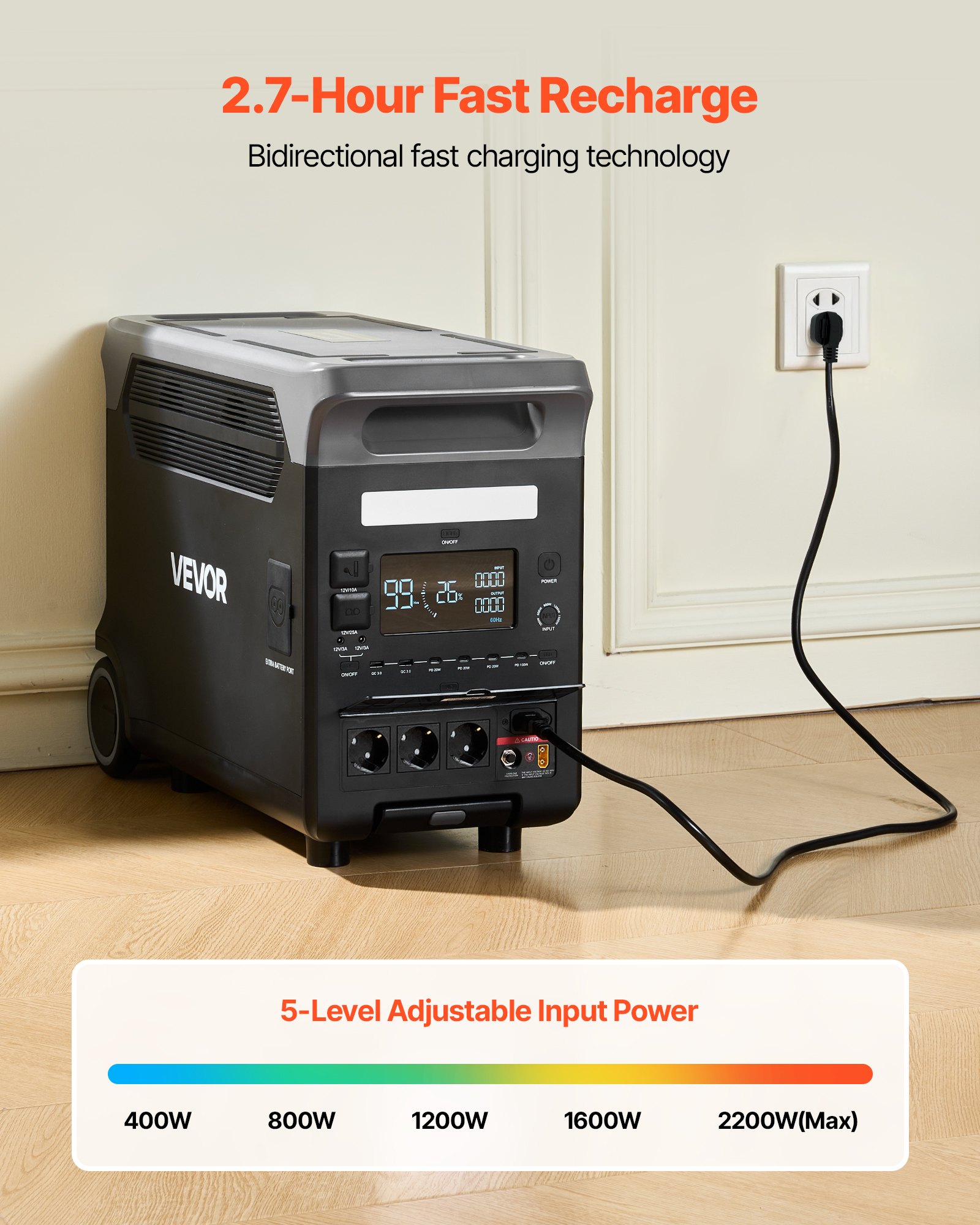 VEVOR Portable Power Station, 3600W 3840Wh Power Station Solar Generator with 10 Output Ports & Adjustable Input Power, Expandable LiFePO4 Battery Backup for Home Camping RV (Solar Panel NOT Included)