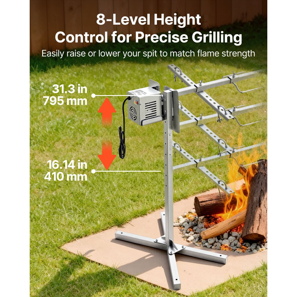 VEVOR Rotisserie Grill, AC220-240V 8 Level Height Electric Rotisserie Grill Kit, BBQ Grills Rotisseries Kit with 60 kg Load Capacity, 38W Motor, Stainless Steel Automatic Grilling Kits for Parties