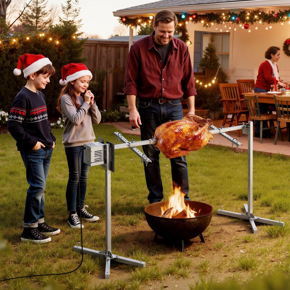 VEVOR Rotisserie Grill, AC220-240V 8 Level Height Electric Rotisserie Grill Kit, BBQ Grills Rotisseries Kit with 60 kg Load Capacity, 38W Motor, Stainless Steel Automatic Grilling Kits for Parties
