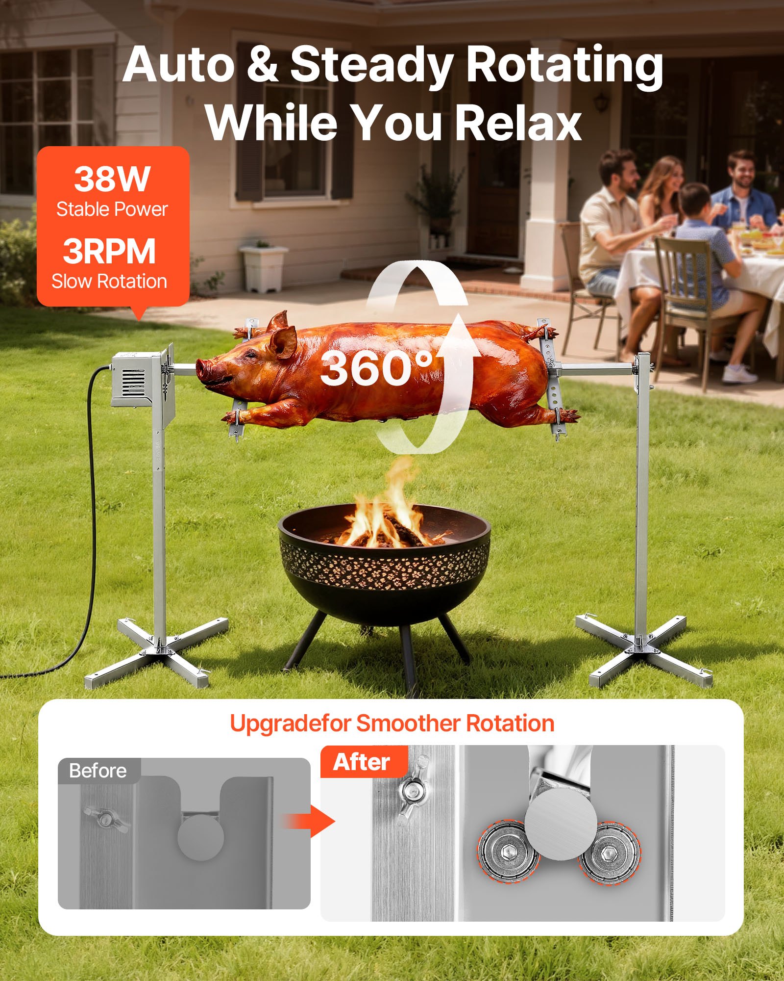 VEVOR Rotisserie Grill, AC220-240V 8 Level Height Electric Rotisserie Grill Kit, BBQ Grills Rotisseries Kit with 60 kg Load Capacity, 38W Motor, Stainless Steel Automatic Grilling Kits for Parties
