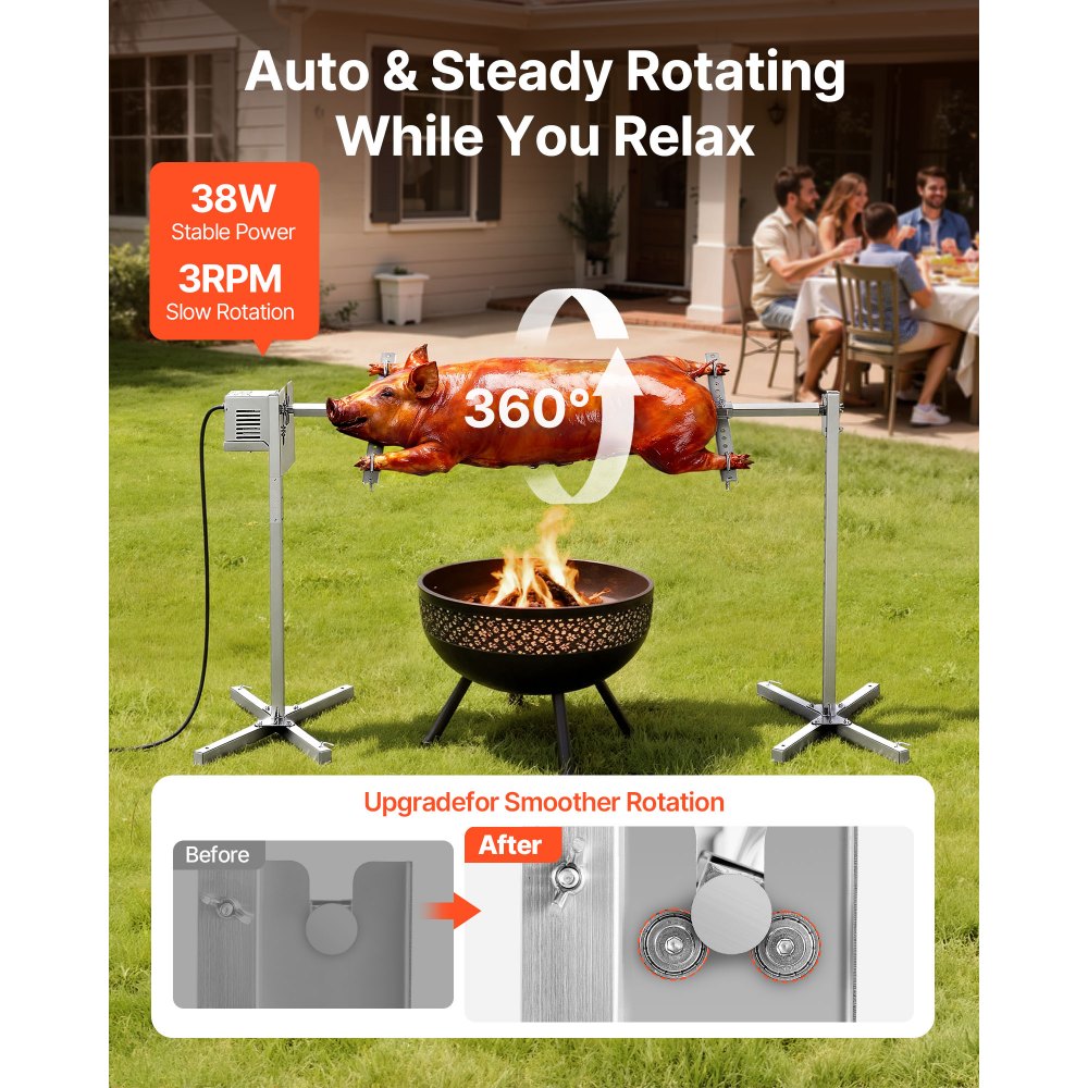 VEVOR Rotisserie Grill, AC220-240V 8 Level Height Electric Rotisserie Grill Kit, BBQ Grills Rotisseries Kit with 60 kg Load Capacity, 38W Motor, Stainless Steel Automatic Grilling Kits for Parties