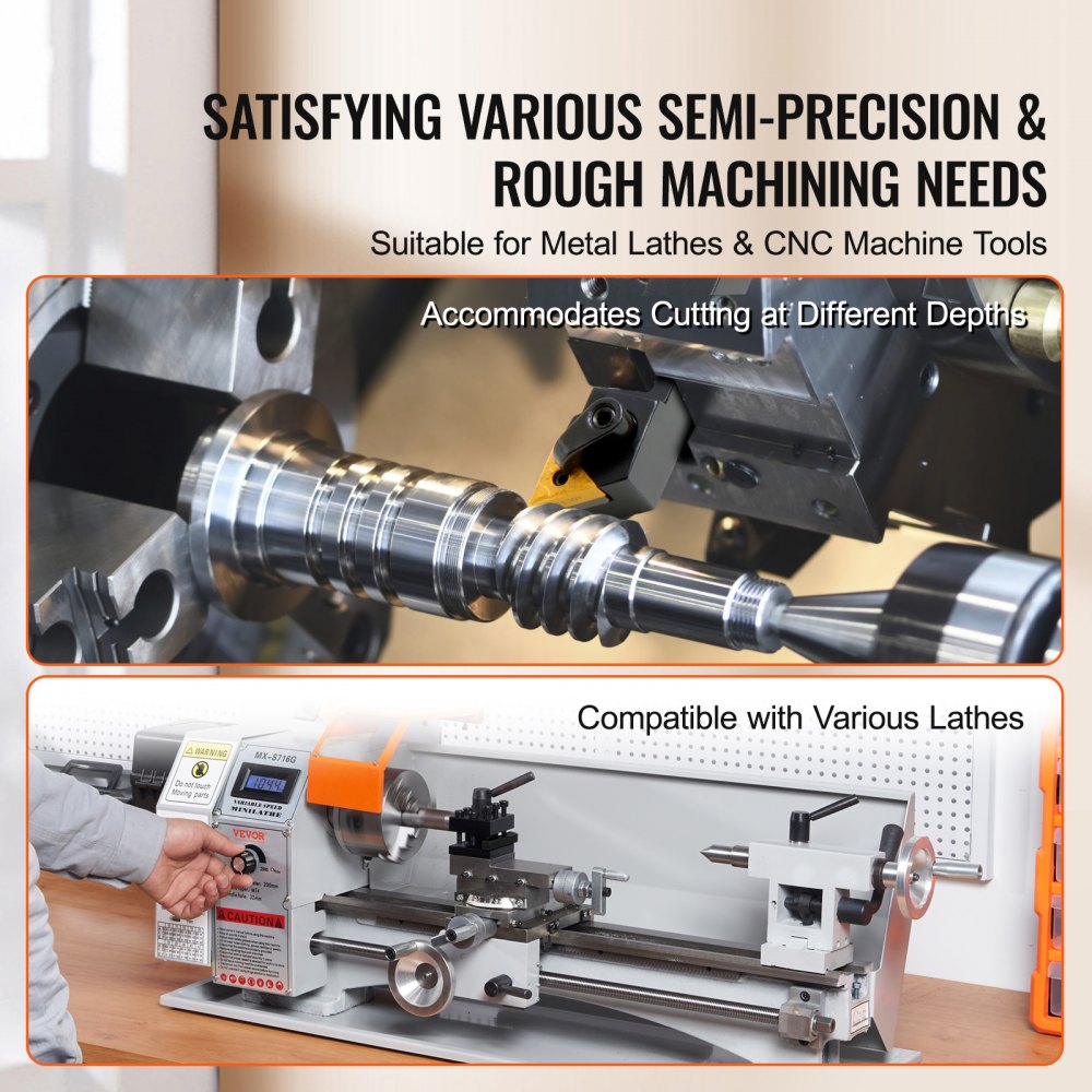 VEVOR lathe tool holder for cnc and metal lathes, showcasing precision cutting and compatibility features.