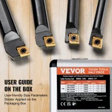 VEVOR 4 Pieces Indexable Lathe Turning Tool Holder, 1/4 in, CNC Heavy-Duty Metal Lathe Cutting Tools, with Tin Coated Carbide Inserts Aluminum Case, for Turning Grooving Threading Cut Off Holders Set