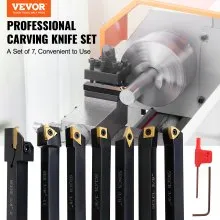 VEVOR 7 Pieces Indexable Lathe Turning Tool Holder, 3/8 in, CNC Heavy-Duty Metal Lathe Cutting Tools, with Tin Coated Carbide Inserts Aluminum Case, for Turning Grooving Threading Cut Off Holders Se