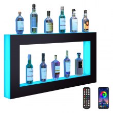 VEVOR LED Lighted Liquor Bottle Display, Square 48 Inch, Illuminated Home Bar Shelf with RF Remote & App Control 7 Static Colors 1-4 H Timing, Acrylic Wall-Mounted Drinks Lighting Shelf for 24 Bottl