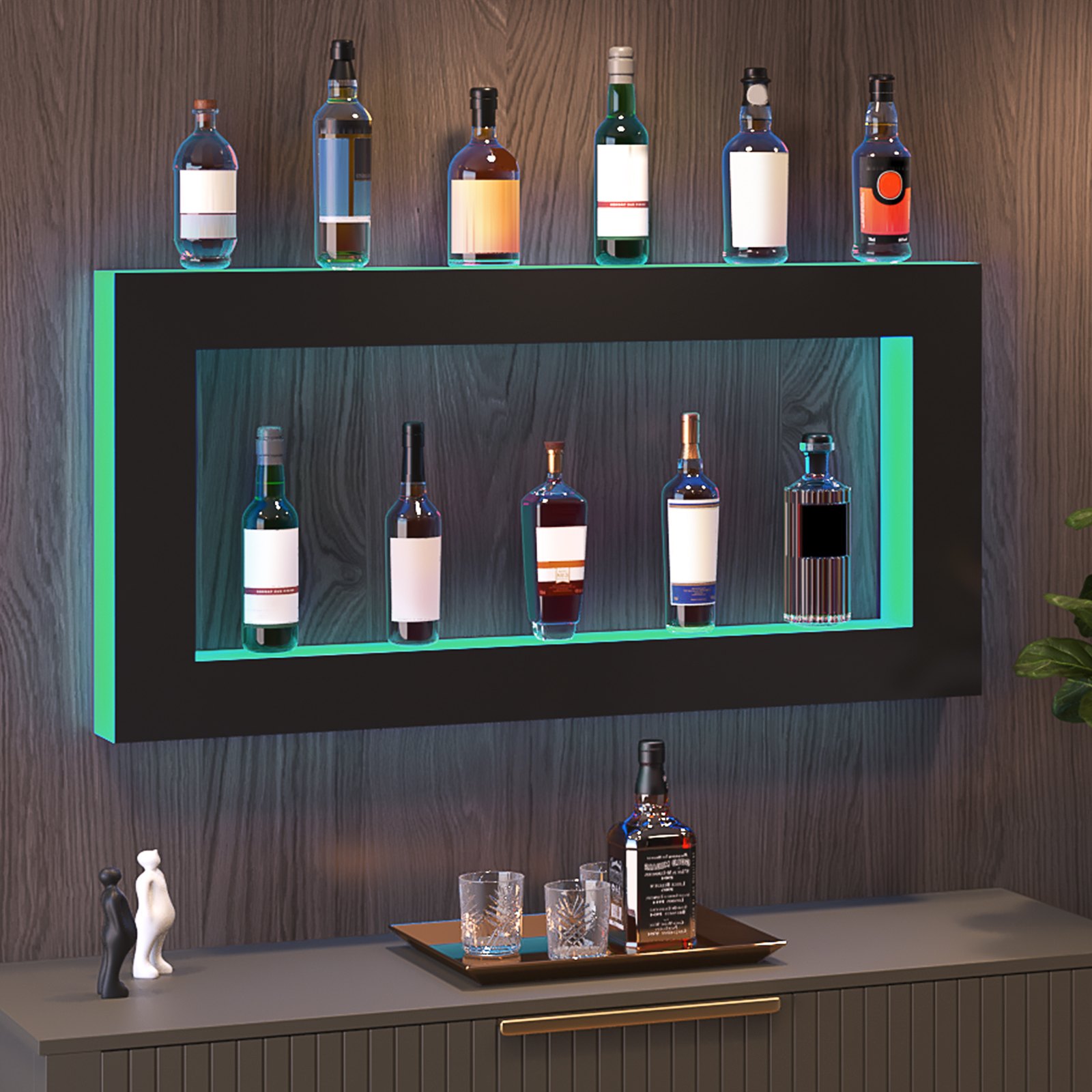 VEVOR LED Lighted Liquor Bottle Display Bar Shelf RF & App Control 48" Square