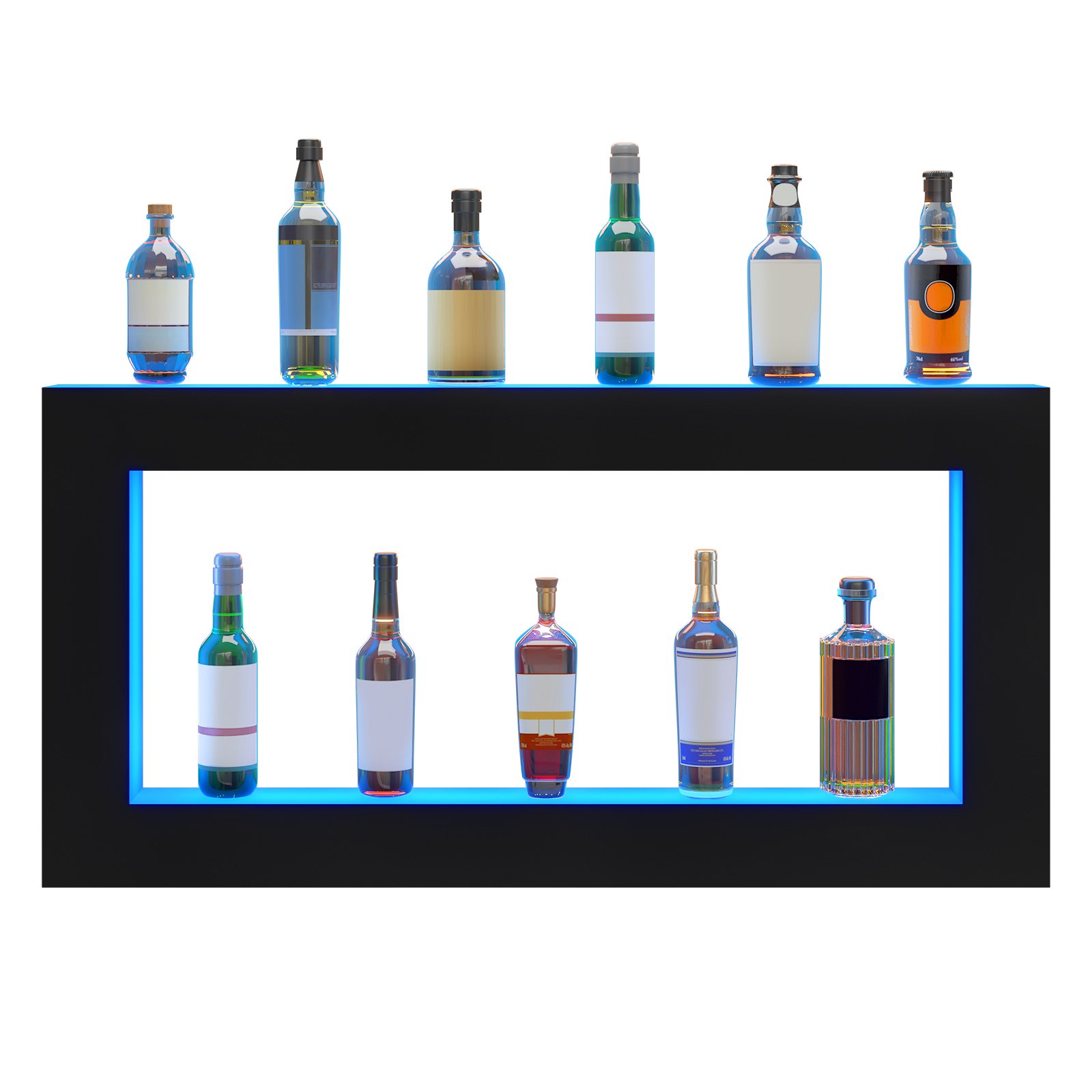 VEVOR LED Lighted Liquor Bottle Display, Square 48 Inch, Illuminated Home Bar Shelf with RF Remote & App Control 7 Static Colors 1-4 H Timing, Acrylic Wall-Mounted Drinks Lighting Shelf for 24 Bottle