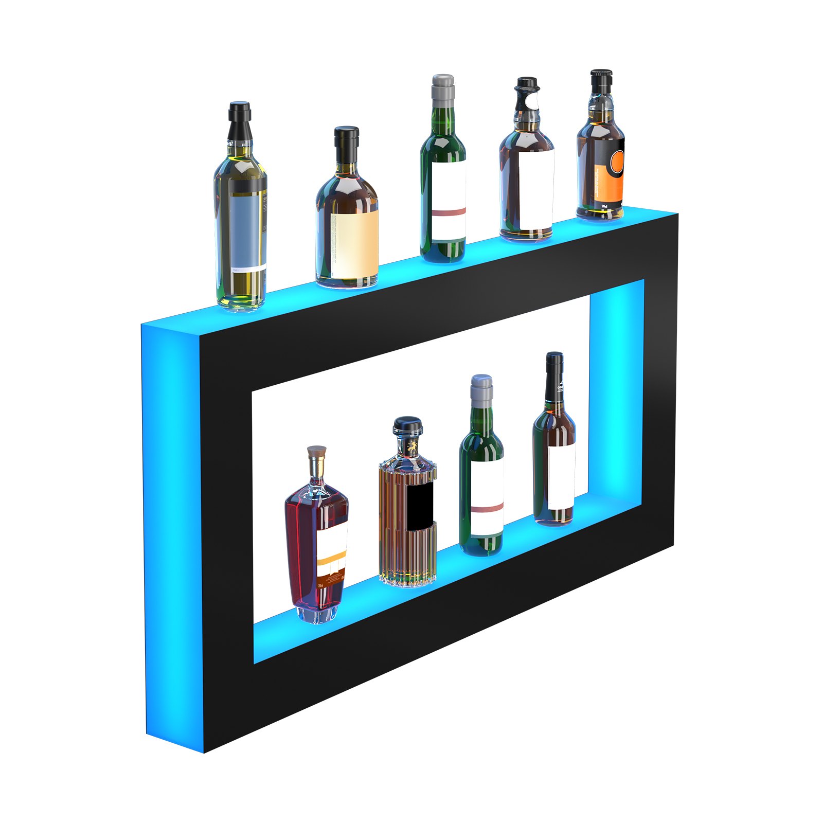 VEVOR LED Lighted Liquor Bottle Display, Square 48 Inch, Illuminated Home Bar Shelf with RF Remote & App Control 7 Static Colors 1-4 H Timing, Acrylic Wall-Mounted Drinks Lighting Shelf for 24 Bottle