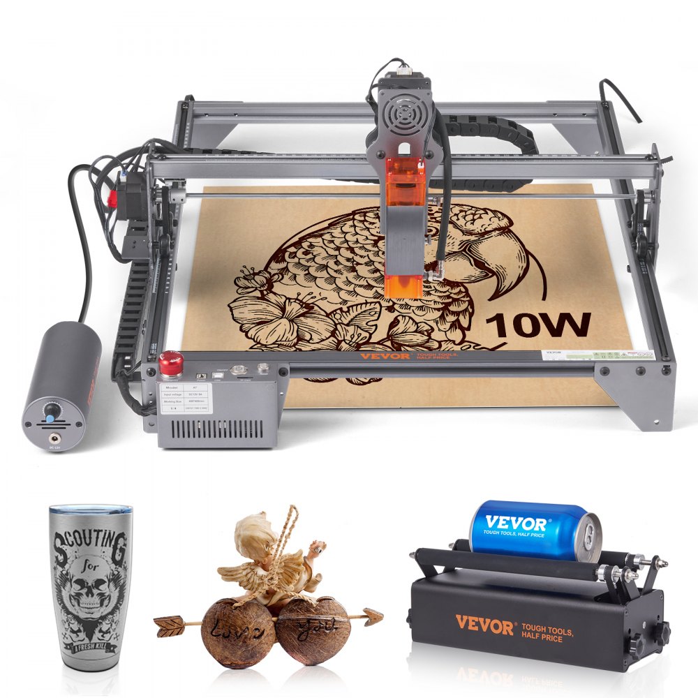 VEVOR Laser Engraver, 10W Output Laser Engraving Machine, 15.7 x 15.7  Large Working Area, 10000mm/min Movement Speed, Compressed Spot with Rotary  Roller, Laser Cutter for Wood, Metal, Acrylic