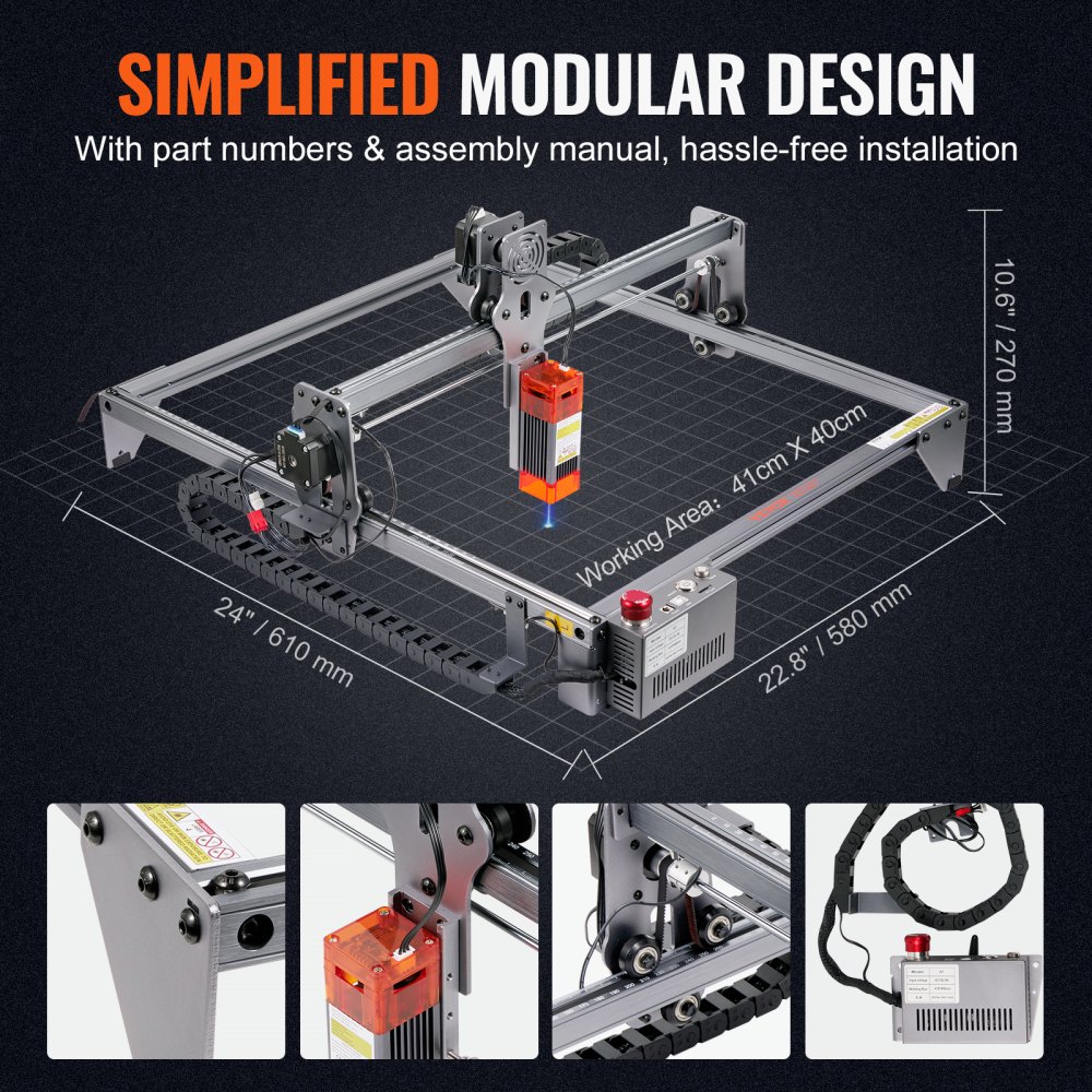 VEVOR Laser Engraver, 5W Output Laser Engraving Machine, 16.1" x 15.7" Large Working Area, 10000mm/min Movement Speed, Compressed Spot with Eye Protection, Laser Cutter for Wood, Certain Metal