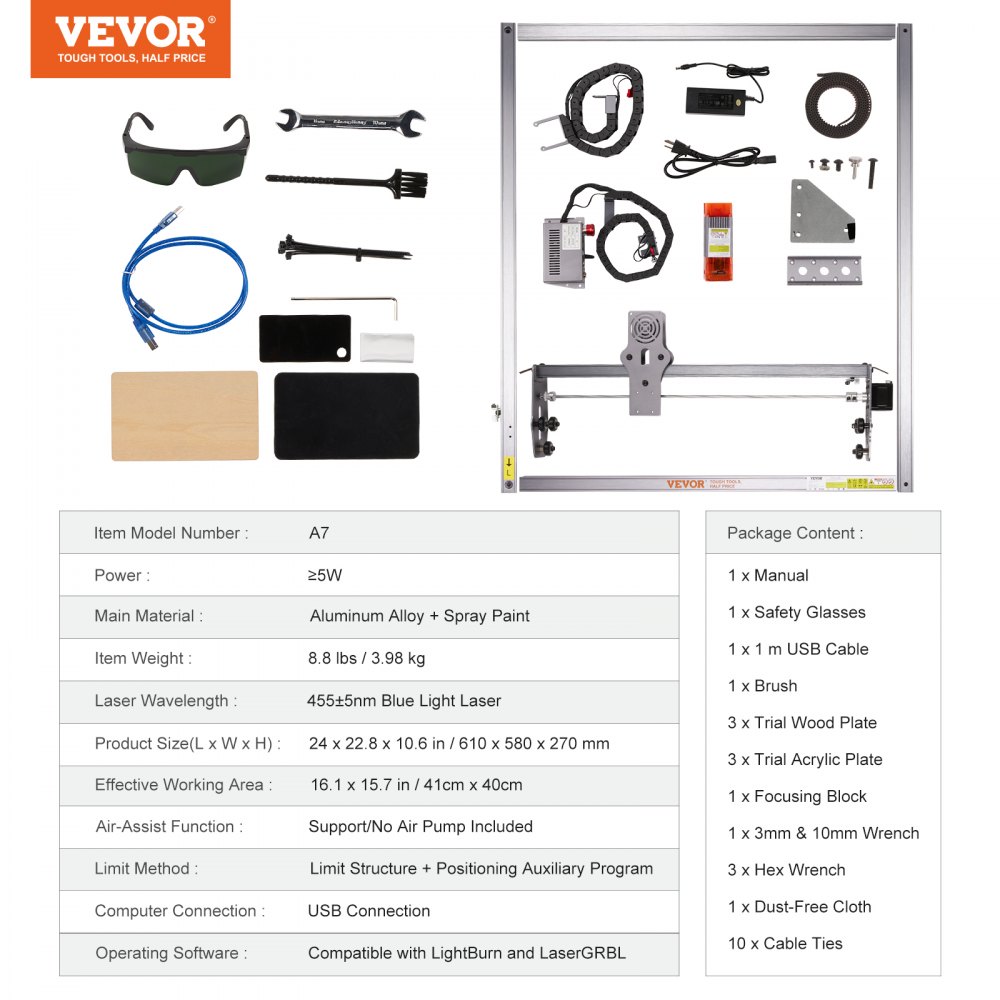 VEVOR Laser Engraver, 5W Output Laser Engraving Machine, 16.1" x 15.7" Large Working Area, 10000mm/min Movement Speed, Compressed Spot with Eye Protection, Laser Cutter for Wood, Certain Metal