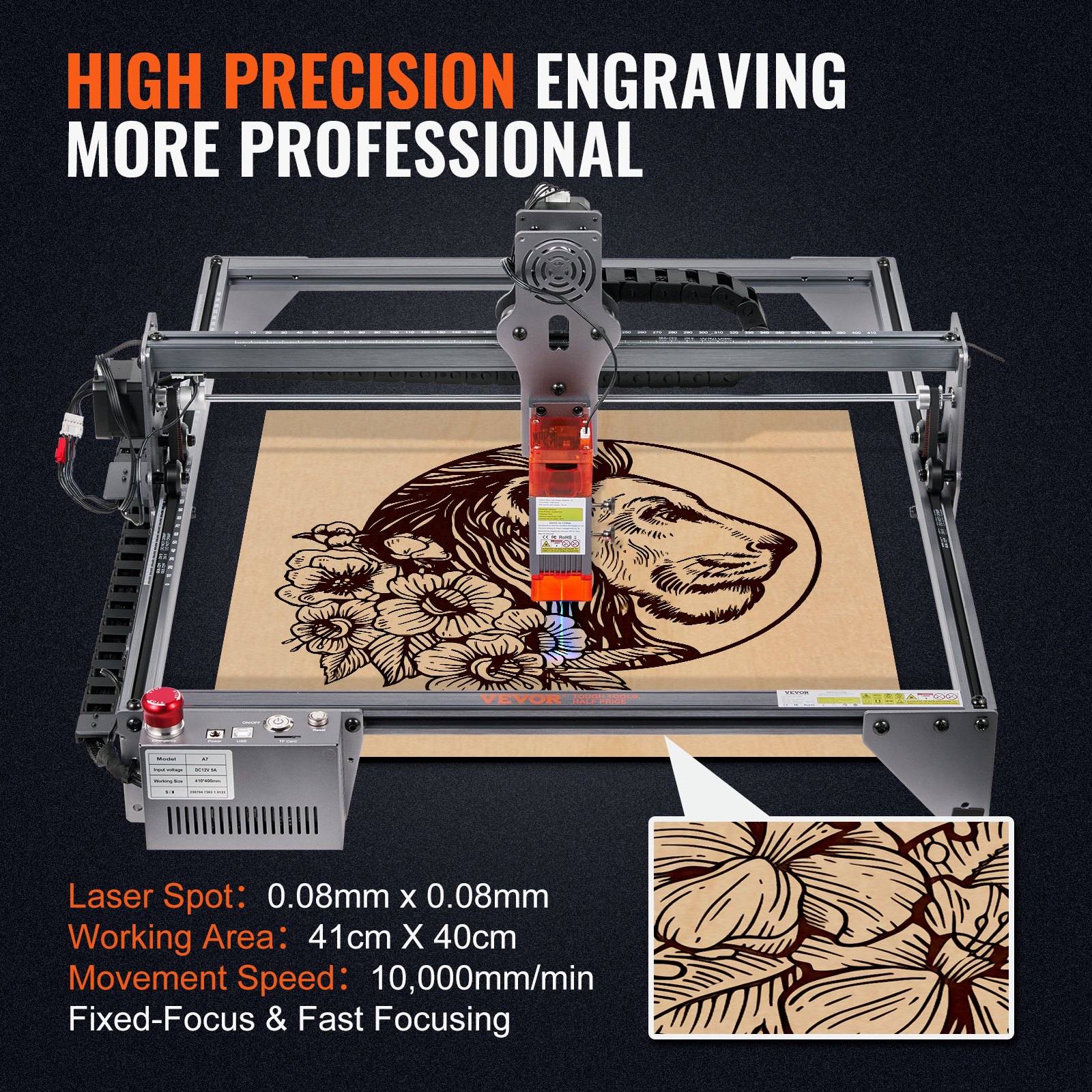 VEVOR Laser Engraver, 5W Output Laser Engraving Machine, 16.1" x 15.7" Large Working Area, 10000mm/min Movement Speed, Compressed Spot with Eye Protection, Laser Cutter for Wood, Certain Metal
