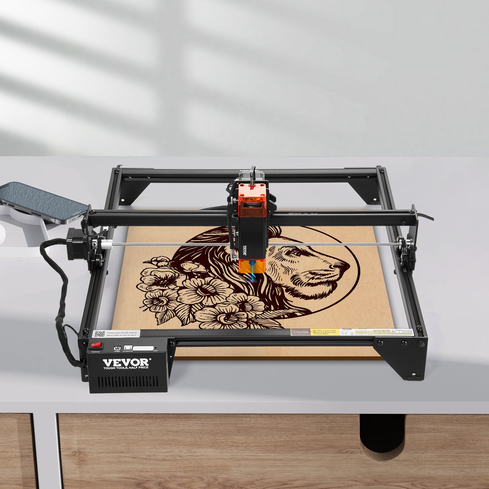 VEVOR Laser Engraver, 10W Output, Laser Engraving Cutter Machine, 14.9 x 15.7 in/38 x 40 cm Working Area, 10000 mm/min Movement Speed, Compressed Spot with Eye Protection, for Wood, Certain Metal