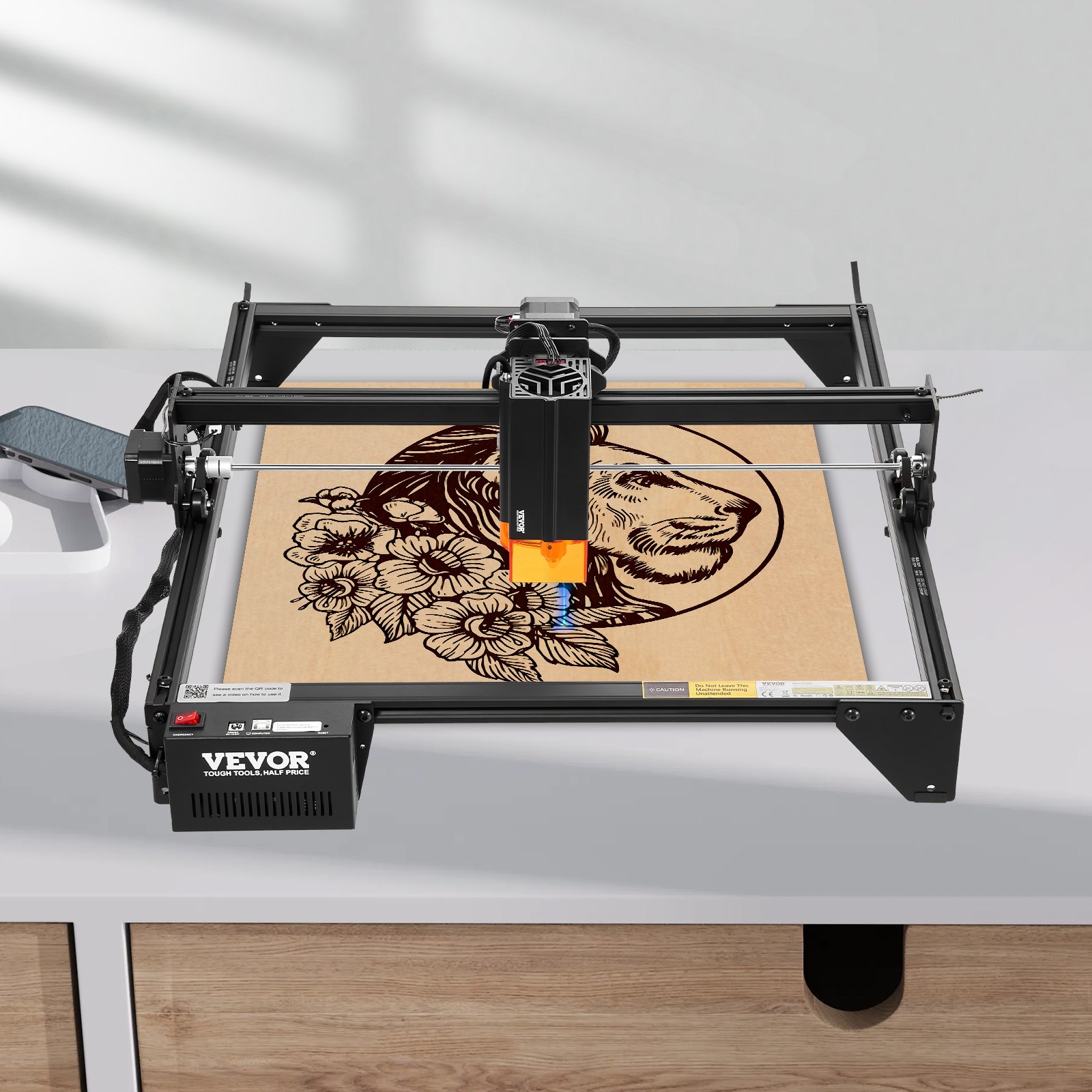 VEVOR Laser Engraver, 20W Output, Laser Engraving Cutter Machine, 13.7 x 15.7 in/35 x 40 cm Working Area, 10000 mm/min Movement Speed, Compressed Spot with Eye Protection, for Wood, Certain Metal