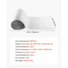 VEVOR Reflective Insulation Roll EPE Foam Core Radiant Barrier 3mm 48in x 250ft