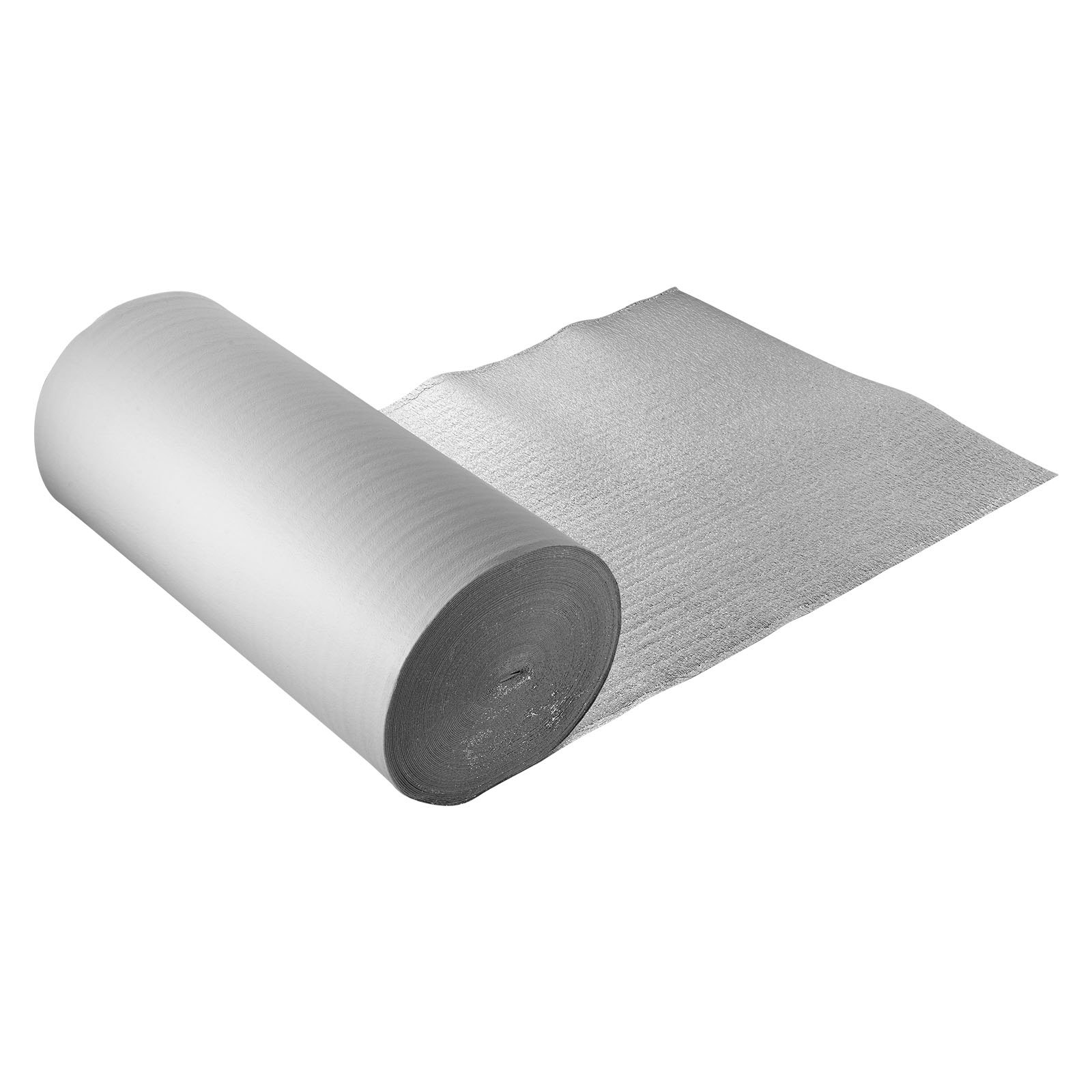VEVOR Reflective Insulation Roll, EPE Foam Core Radiant Barrier, 3mm 76.2m x 1.22 m, Aluminum Foil White PE Film Heat Reflective Shield, Thermal Insulation Roll for Garage Door Window RV Roofs