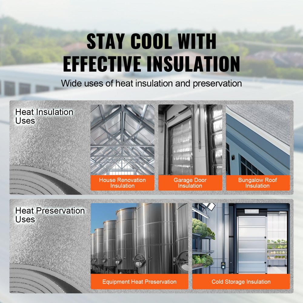 VEVOR Double Reflective Insulation Roll, Foam Core Radiant Barrier, 15.1mm 48 in x 25 ft, Double-Sided Aluminum Foil EPE Foam Heat Reflective Shield, Thermal Insulation Roll for Window RV Roof