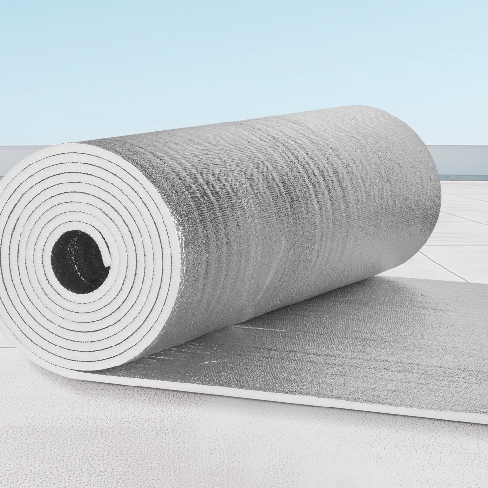 VEVOR Double Reflective Insulation Roll, Foam Core Radiant Barrier, 15.1mm 48 in x 25 ft, Double-Sided Aluminum Foil EPE Foam Heat Reflective Shield, Thermal Insulation Roll for Window RV Roof