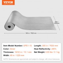 VEVOR Double Reflective Insulation Roll Foam Core Radiant Barrier 300 in x 48 in x 19/32 inch