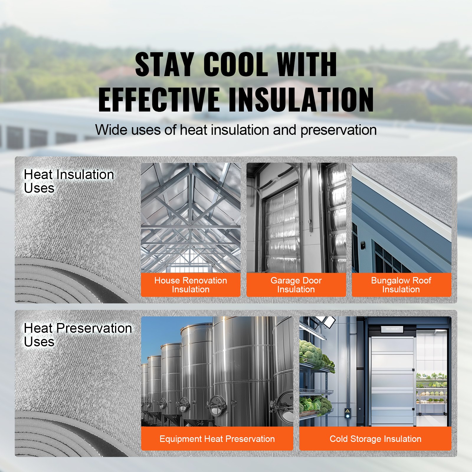 VEVOR Double Reflective Insulation Roll, Foam Core Radiant Barrier, 15.1mm 7.62m x 1.22 m, Double-Sided Aluminum Foil EPE Foam Heat Reflective Shield, Thermal Insulation Roll for Window RV Roof