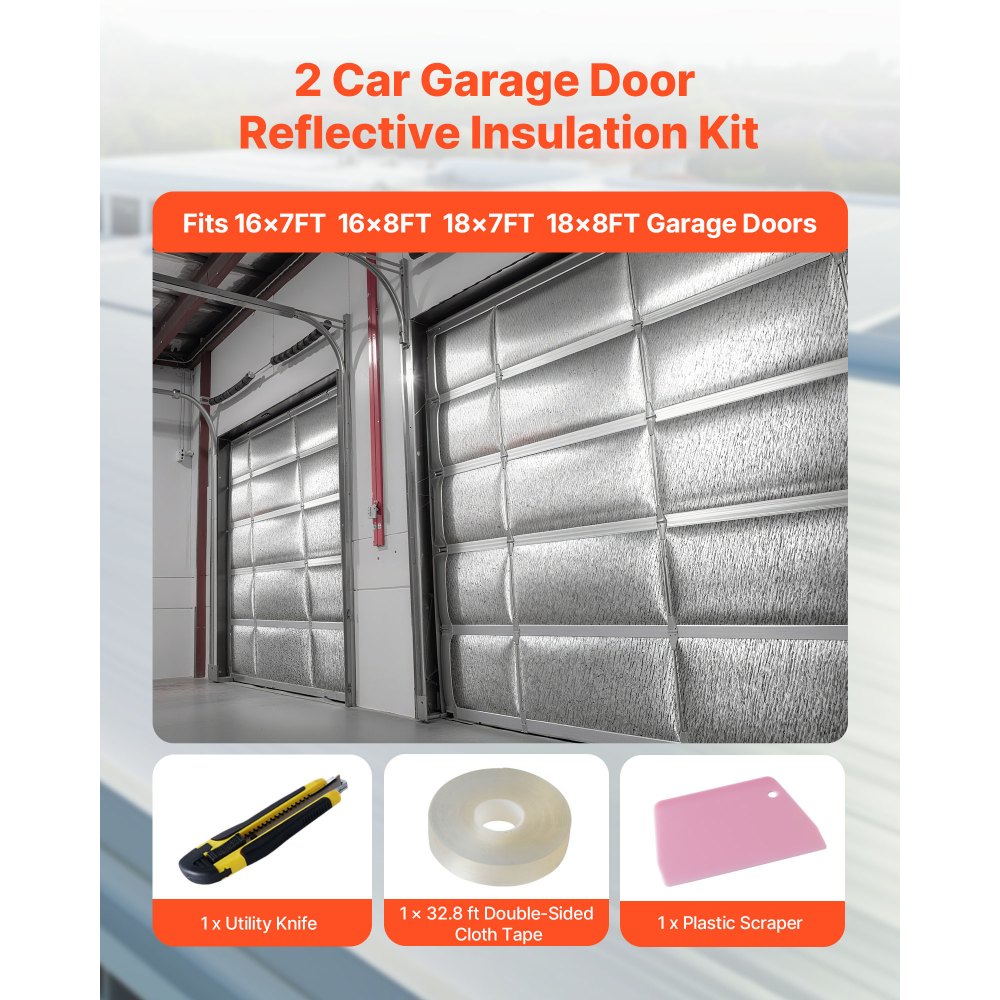 VEVOR Reflective Insulation Roll, 2 Car Garage Door Thermal Insulation Kit, 6mm 5.49 m x 0.61 m, 4 Rolls Aluminum Foil EPE Foam Core Radiant Barrier, White PE Film Heat Shield for Garage Doors