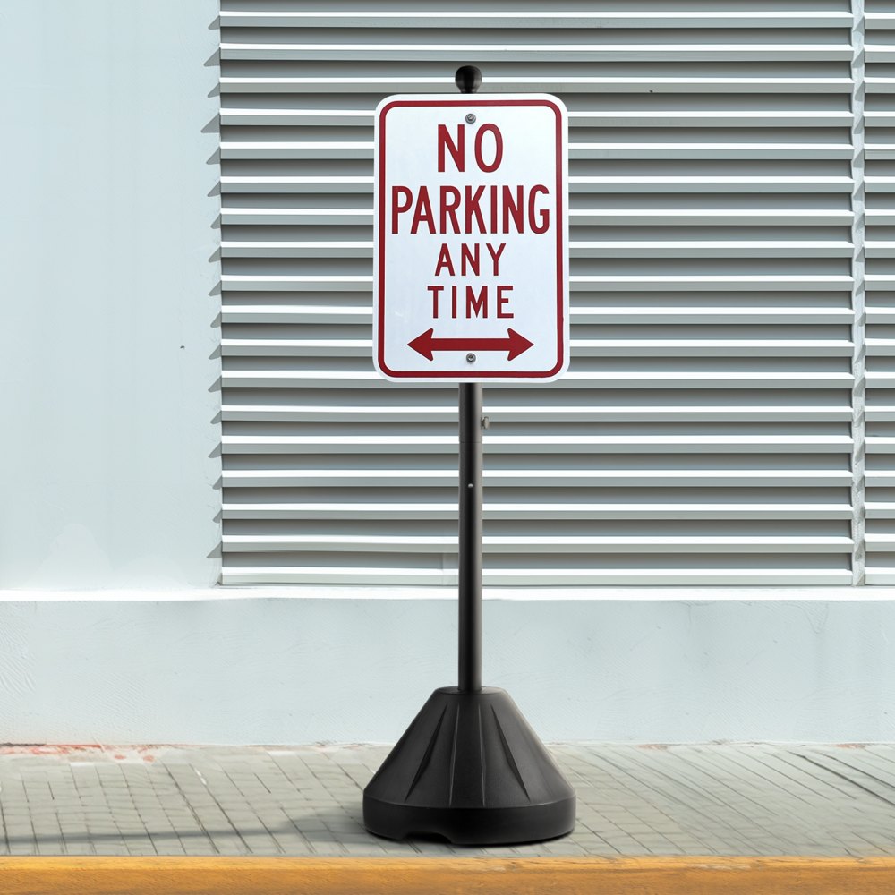 VEVOR Portable Sign Post, 5 ft Cast Iron Sign Post Holder with Hard Plastic Base & Wheels,  Movable Parking Sign Stand for No Parking Street Signs, Handicap Parking Sign,  with Base, Bolts Nuts, Black