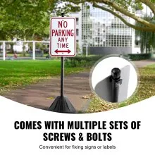 VEVOR Portable Sign Post, 5 ft Cast Iron Sign Post Holder with Hard Plastic Base & Wheels, Movable Parking Sign Stand for No Parking Street Signs, Handicap Parking Sign, with Base, Bolts Nuts, Black