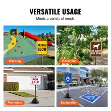 VEVOR Portable Sign Post, 5 ft Cast Iron Sign Post Holder with Hard Plastic Base & Wheels, Movable Parking Sign Stand for No Parking Street Signs, Handicap Parking Sign, with Base, Bolts Nuts, Black