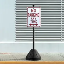 VEVOR Portable Sign Post, 5 ft Cast Iron Sign Post Holder with Hard Plastic Base & Wheels, Movable Parking Sign Stand for No Parking Street Signs, Handicap Parking Sign, with Base, Bolts Nuts, Black