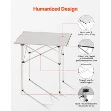 Folding Portable Camping Table Aluminum Outdoor Picnic Roll up Table Carry Bag