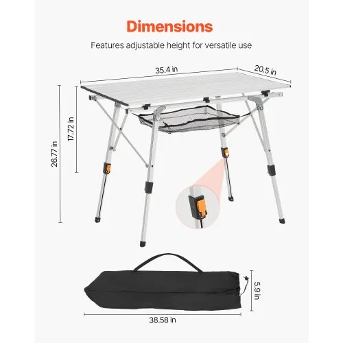 VEVOR Table De Camping Pliante Et Enroulable 70x70 Cm - Table D'Appoint Portable En Aluminium Avec Sac De Transport, Idéale Pour Barbecue, Pique-Nique Et Voyage