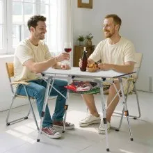 Folding Portable Camping Table Aluminum Outdoor Picnic Roll up Table Mesh Layer