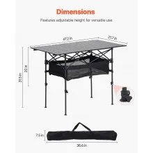 Folding Portable Camping Table Aluminum Outdoor Picnic Roll up Table Storage Bag