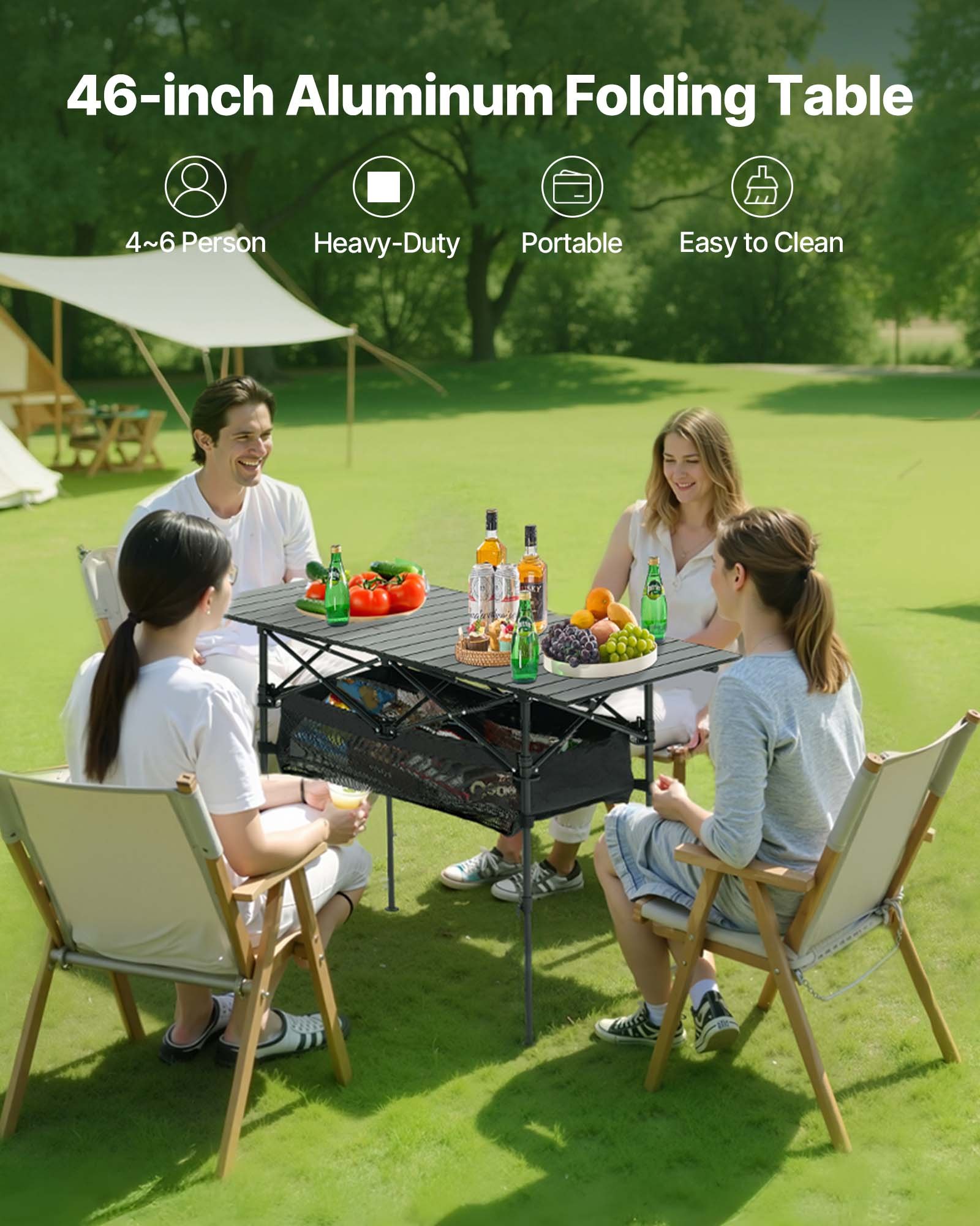 VEVOR Folding Portable Camping Table Aluminum Outdoor Picnic Table Storage Bag,1200 x 550 x 500 mm