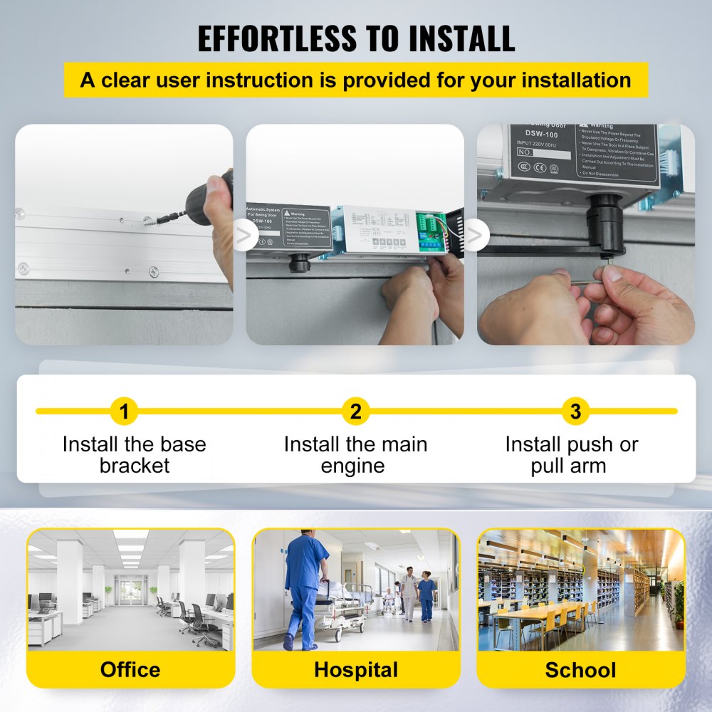 VEVOR Automatic Door Opener, 100-240V for Max.220lbs Doors, Swing Door Operator for Disabilities w/ 2 Remotes, 2 Exit Buttons, Keypad, 5 ID Cards, 2 Stainless Steel Push Buttons, CE Listed